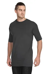 Stylish Black Polyester Solid Short Sleeves Round Neck Tees For Men-thumb1