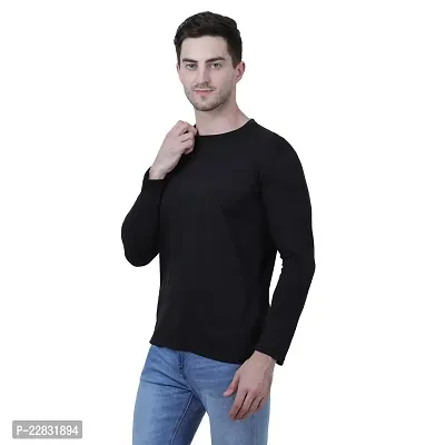 Stylish Black Polyester Solid Round Neck Tees For Men-thumb5