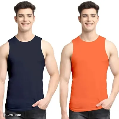 Stylish Multicoloured Polyester Sleeveless Gym Vest For Men Pack Of 2