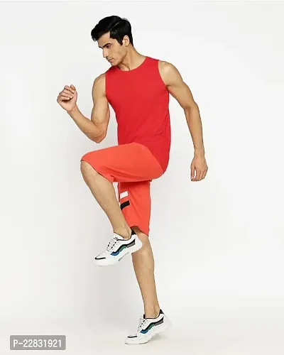 Stylish Red Polyester Sleeveless Gym Vest For Men-thumb5