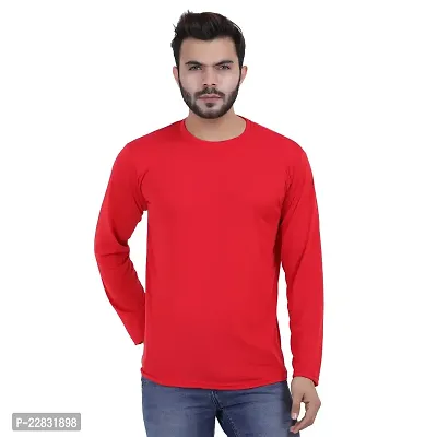 Stylish Red Polyester Solid Round Neck Tees For Men-thumb0