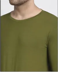 Stylish Olive Polyester Solid Round Neck Tees For Men-thumb4