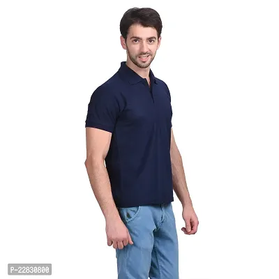 Stylish Navy Blue Polyester Polos For Men-thumb3