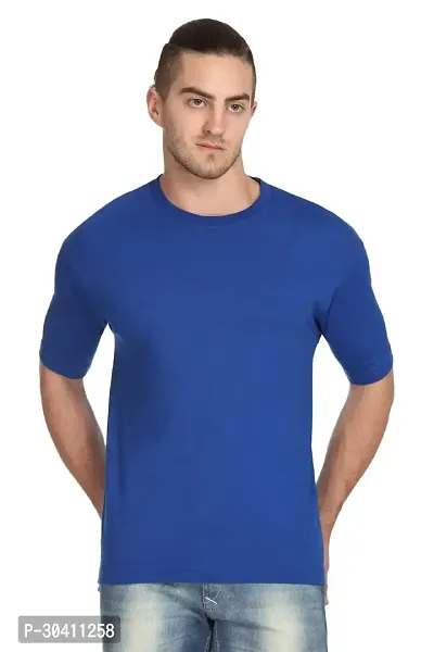 Stylish Blue Polyester Solid Short Sleeves Round Neck Tees For Men-thumb0