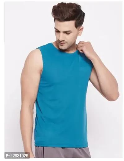 Stylish Blue Polyester Sleeveless Gym Vest For Men-thumb3