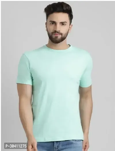 Stylish Blue Polyester Solid Short Sleeves Round Neck Tees For Men