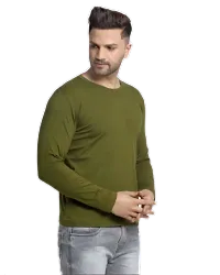 Stylish Olive Polyester Solid Round Neck Tees For Men-thumb1