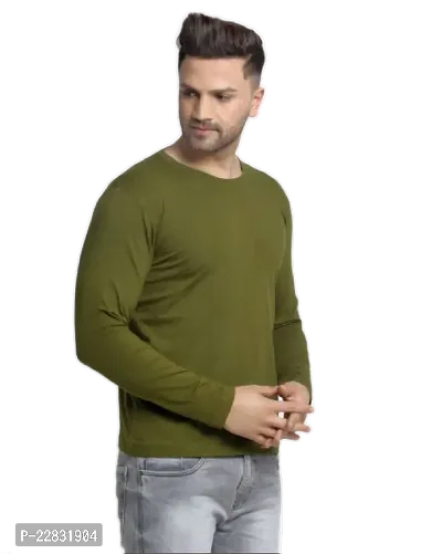 Stylish Olive Polyester Solid Round Neck Tees For Men-thumb2