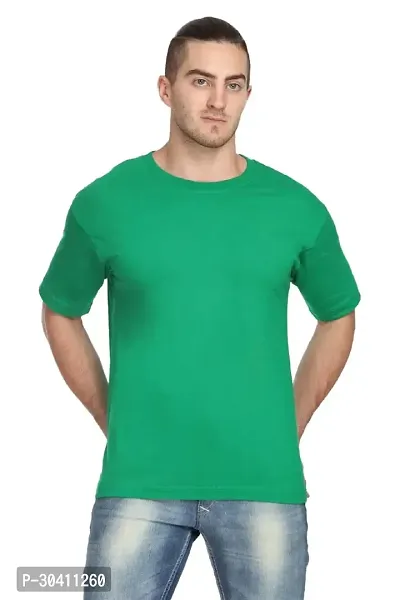 Stylish Green Polyester Solid Short Sleeves Round Neck Tees For Men-thumb0