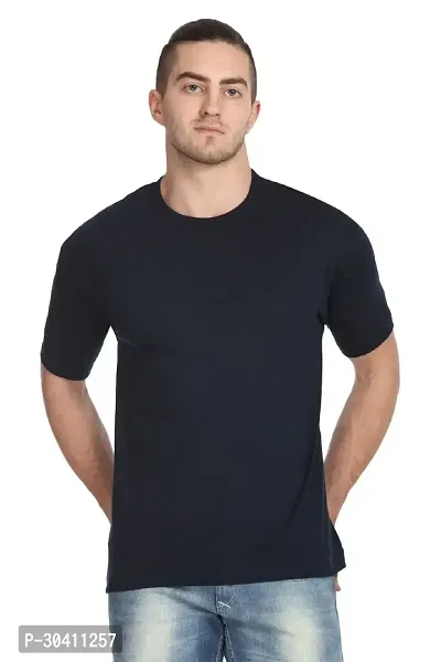 Stylish Black Polyester Solid Short Sleeves Round Neck Tees For Men-thumb0