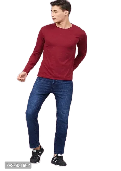 Stylish Maroon Polyester Solid Round Neck Tees For Men-thumb5