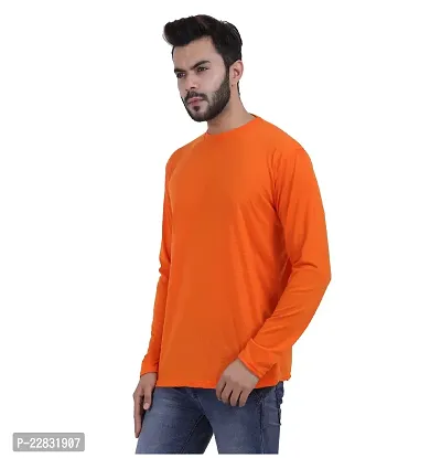 Stylish Orange Polyester Solid Round Neck Tees For Men-thumb5