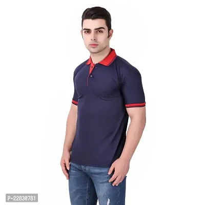 Stylish Navy Blue Polyester Polos For Men-thumb5