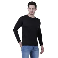 Stylish Black Polyester Solid Round Neck Tees For Men-thumb2