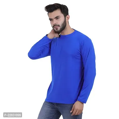 Stylish Blue Polyester Solid Round Neck Tees For Men-thumb5