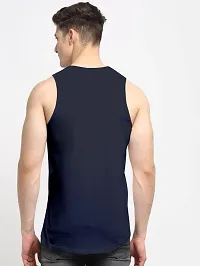 Stylish Navy Blue Polyester Sleeveless Gym Vest For Men-thumb1