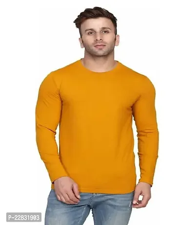 Stylish Yellow Polyester Solid Round Neck Tees For Men-thumb0