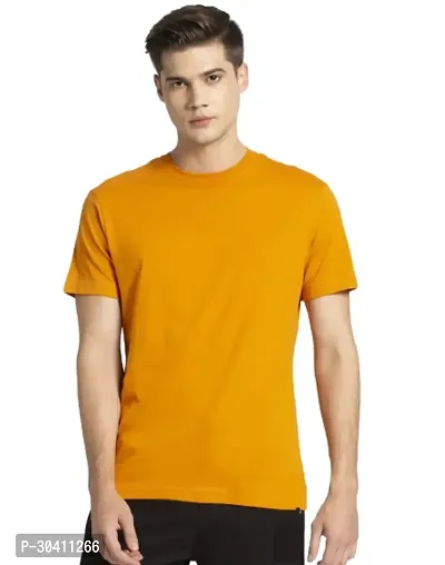 Stylish Yellow Polyester Solid Short Sleeves Round Neck Tees For Men