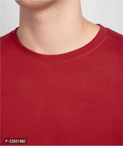 Stylish Maroon Polyester Solid Round Neck Tees For Men-thumb4