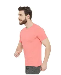 Stylish Pink Polyester Solid Short Sleeves Round Neck Tees For Men-thumb3