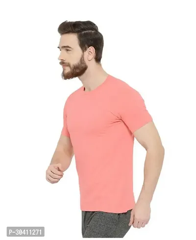 Stylish Pink Polyester Solid Short Sleeves Round Neck Tees For Men-thumb4