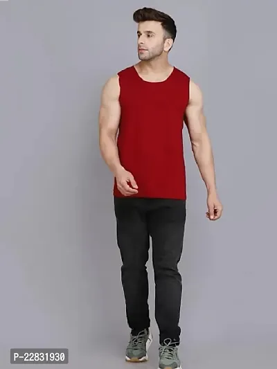 Stylish Maroon Polyester Sleeveless Gym Vest For Men-thumb5