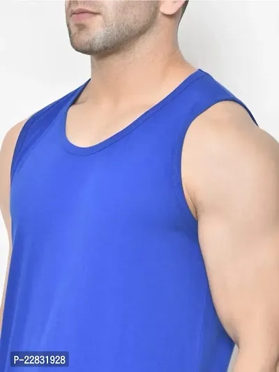 Stylish Blue Polyester Sleeveless Gym Vest For Men-thumb4