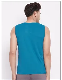 Stylish Blue Polyester Sleeveless Gym Vest For Men-thumb1