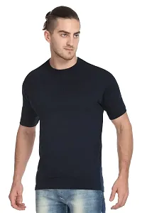 Stylish Black Polyester Solid Short Sleeves Round Neck Tees For Men-thumb1