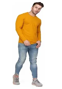 Stylish Yellow Polyester Solid Round Neck Tees For Men-thumb1