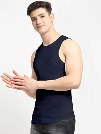 Stylish Navy Blue Polyester Sleeveless Gym Vest For Men-thumb2