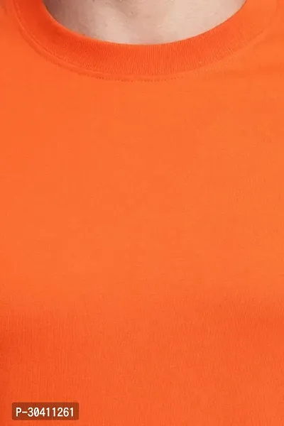 Stylish Orange Polyester Solid Short Sleeves Round Neck Tees For Men-thumb5