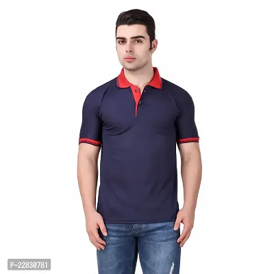 Stylish Navy Blue Polyester Polos For Men-thumb0