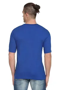 Stylish Blue Polyester Solid Short Sleeves Round Neck Tees For Men-thumb2