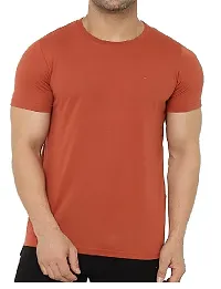 Stylish Orange Polyester Solid Short Sleeves Round Neck Tees For Men-thumb4