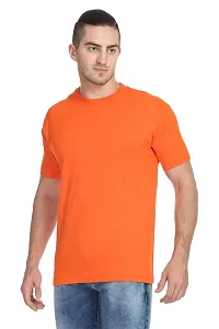 Stylish Orange Polyester Solid Short Sleeves Round Neck Tees For Men-thumb3