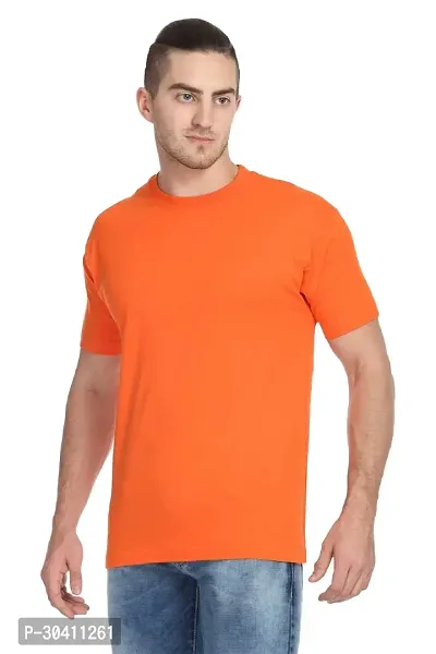 Stylish Orange Polyester Solid Short Sleeves Round Neck Tees For Men-thumb4