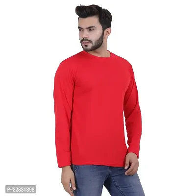 Stylish Red Polyester Solid Round Neck Tees For Men-thumb3