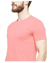 Stylish Pink Polyester Solid Short Sleeves Round Neck Tees For Men-thumb4