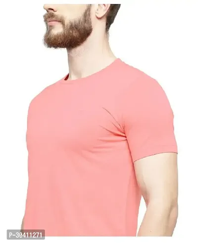 Stylish Pink Polyester Solid Short Sleeves Round Neck Tees For Men-thumb5