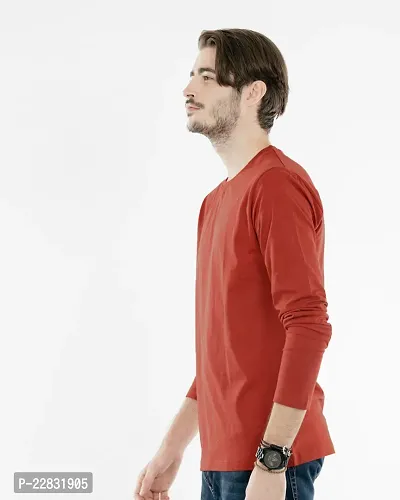 Stylish Orange Polyester Solid Round Neck Tees For Men-thumb2