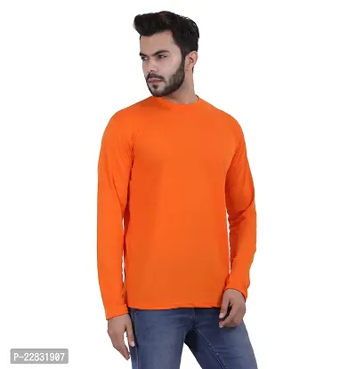 Stylish Orange Polyester Solid Round Neck Tees For Men