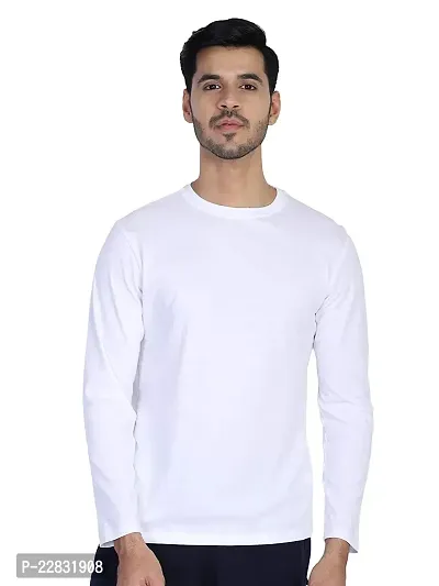 Stylish White Polyester Solid Round Neck Tees For Men