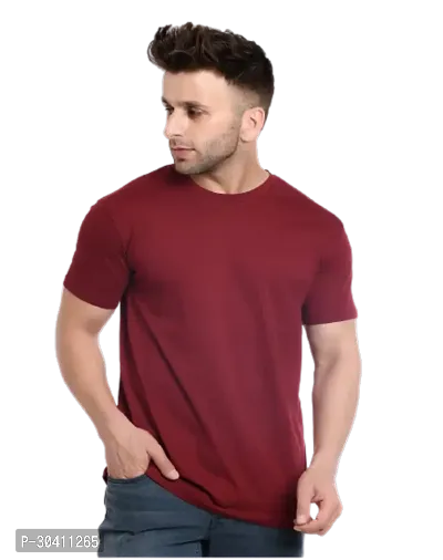 Stylish Maroon Polyester Solid Short Sleeves Round Neck Tees For Men