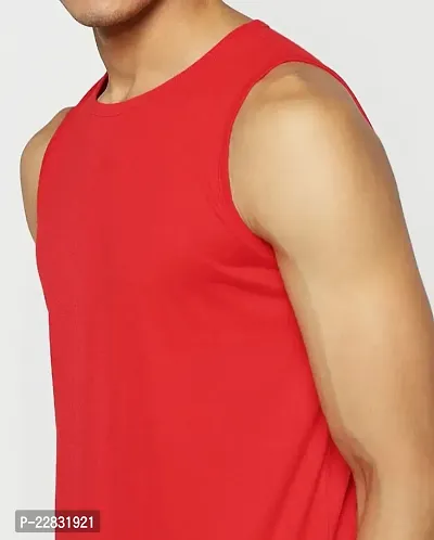 Stylish Red Polyester Sleeveless Gym Vest For Men-thumb4