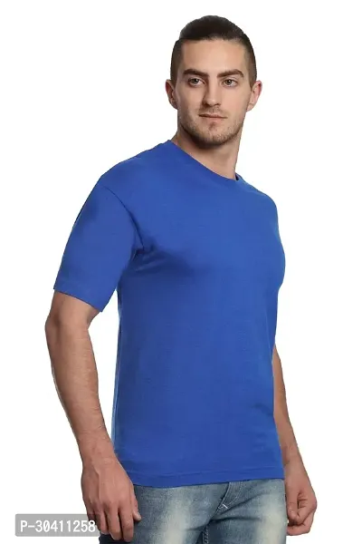 Stylish Blue Polyester Solid Short Sleeves Round Neck Tees For Men-thumb4