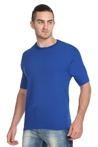 Stylish Blue Polyester Solid Short Sleeves Round Neck Tees For Men-thumb1