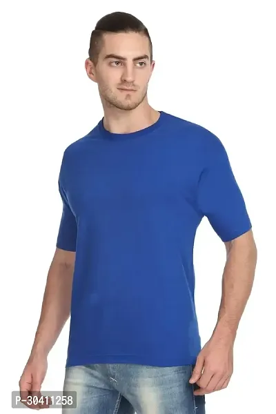 Stylish Blue Polyester Solid Short Sleeves Round Neck Tees For Men-thumb2