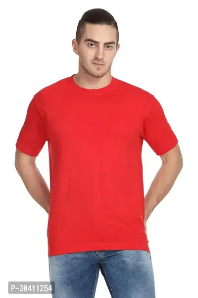 Stylish Red Polyester Solid Short Sleeves Round Neck Tees For Men-thumb0