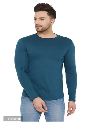 Stylish Blue Polyester Solid Round Neck Tees For Men-thumb0